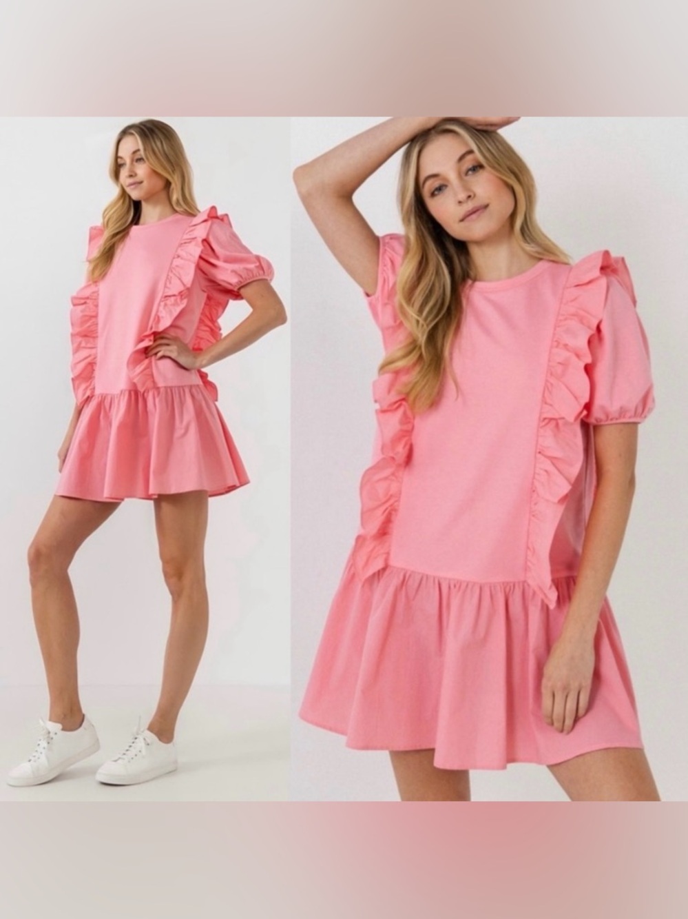 Boutique English Factory ruffle Pink Dress mini Size Medium M NWOT